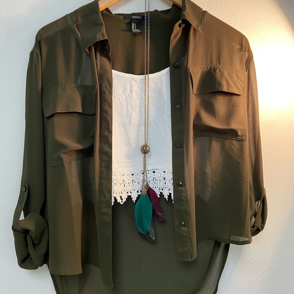 Olive green button up.